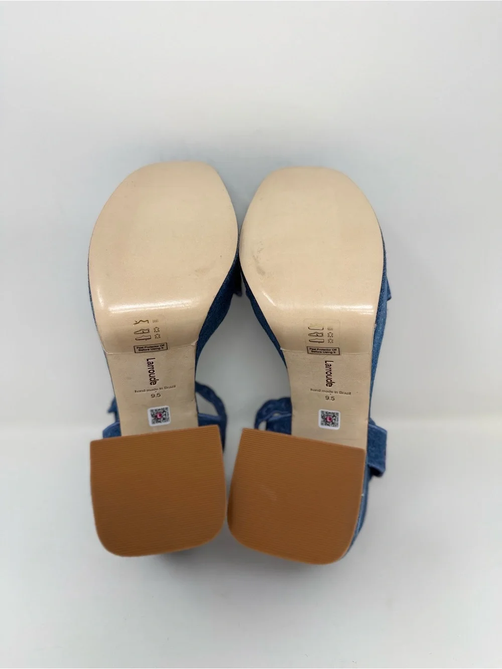 New Larroude Dolly Broderie Sandal In Blue Stoned Denim Sz 9.5